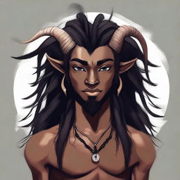 Picture a high-quality digital art of a young, slender, innocent-looking, slightly masculine, nonbinary black satyr