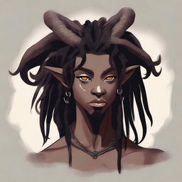 Picture a high-quality digital art of a young, slender, innocent-looking, slightly masculine, nonbinary black satyr