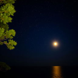 A serene night sky filled with a plethora of shining stars surrounding a small, bright, golden moon