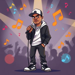 An illustration of a serious rapper in a full-body view, wearing a cap and performing rap in the style of the game IncrediBox