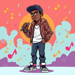 An illustration of a serious rapper in a full-body view, wearing a cap and performing rap in the style of the game IncrediBox