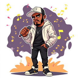 An illustration of a serious rapper in a full-body view, wearing a cap and performing rap in the style of the game IncrediBox