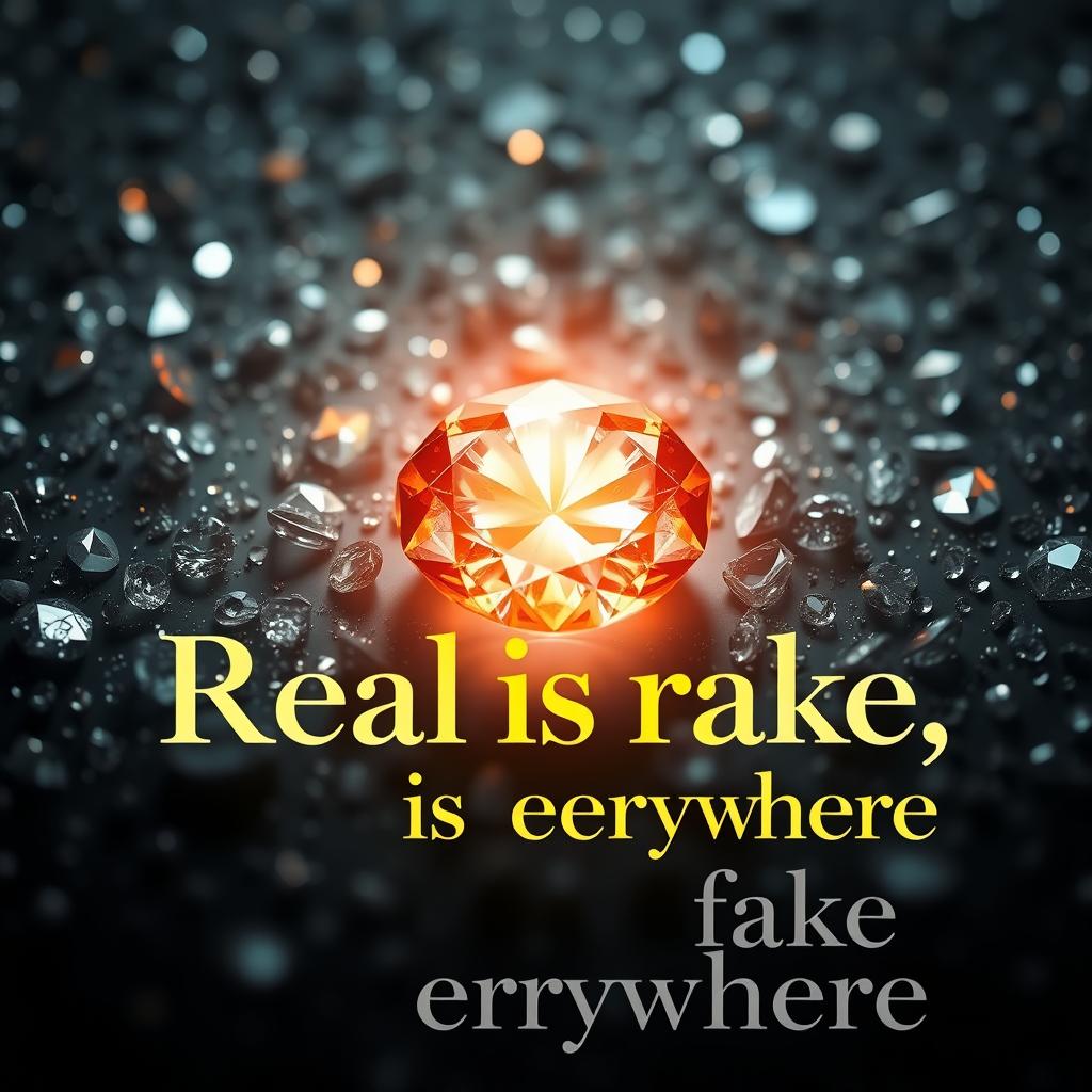 A striking and thought-provoking visual representation of the slogan "Real is rare, fake is everywhere