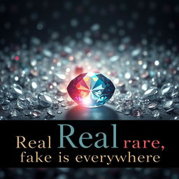 A striking and thought-provoking visual representation of the slogan "Real is rare, fake is everywhere