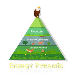 A simple and colorful 2D illustration of an energy pyramid designed for an educational poster