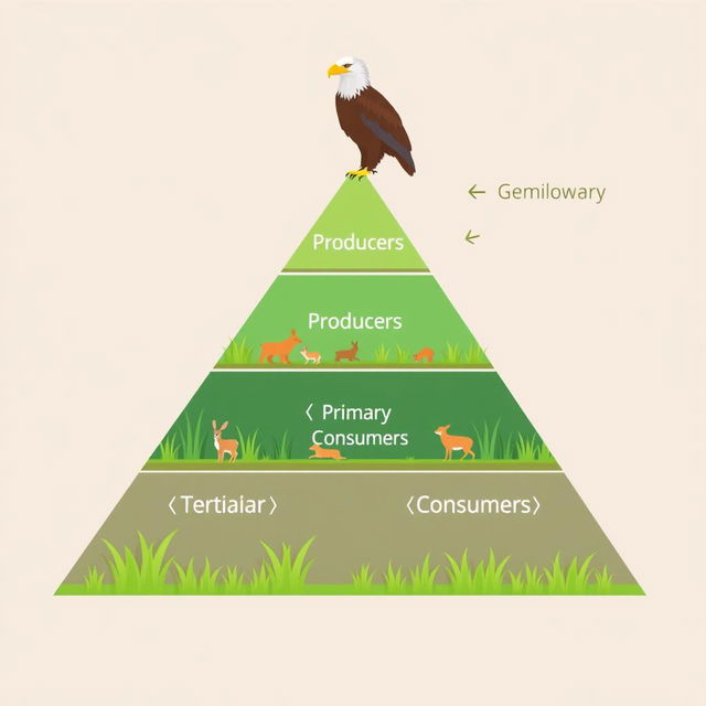 A simple and colorful 2D illustration of an energy pyramid designed for an educational poster