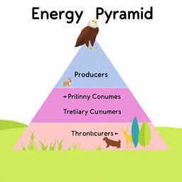 A simple and colorful 2D illustration of an energy pyramid designed for an educational poster