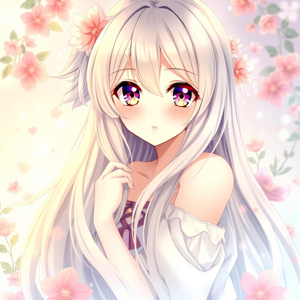 A beautifully illustrated anime girl with an ethereal appearance, featuring long flowing hair with highlights, large expressive eyes, and delicate features