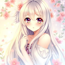 A beautifully illustrated anime girl with an ethereal appearance, featuring long flowing hair with highlights, large expressive eyes, and delicate features