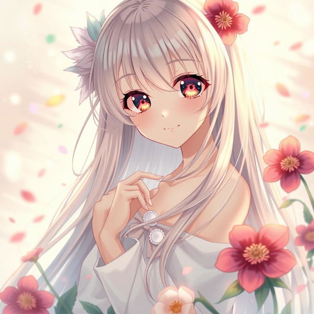 A beautifully illustrated anime girl with an ethereal appearance, featuring long flowing hair with highlights, large expressive eyes, and delicate features