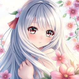 A beautifully illustrated anime girl with an ethereal appearance, featuring long flowing hair with highlights, large expressive eyes, and delicate features