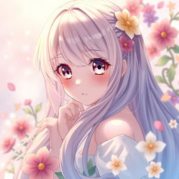 A beautifully illustrated anime girl with an ethereal appearance, featuring long flowing hair with highlights, large expressive eyes, and delicate features
