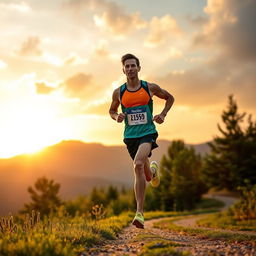 A motivational scene of a runner in an inspiring landscape, emphasizing resilience and determination