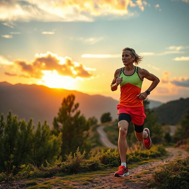 A motivational scene of a runner in an inspiring landscape, emphasizing resilience and determination