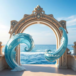 A stunning archway with two waves elegantly curling around it, creating a sense of movement and dynamism