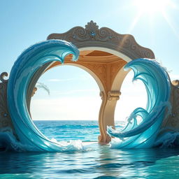 A stunning archway with two waves elegantly curling around it, creating a sense of movement and dynamism