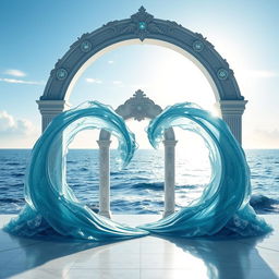 A stunning archway with two waves elegantly curling around it, creating a sense of movement and dynamism