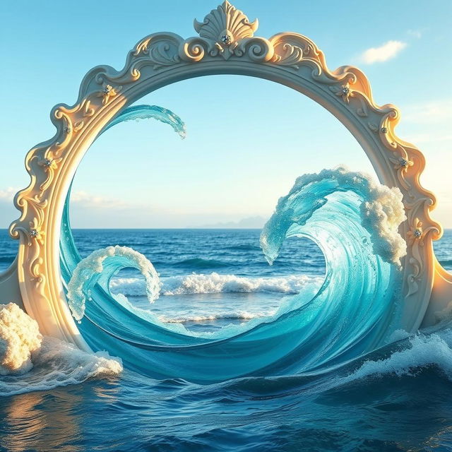 A stunning archway with two waves elegantly curling around it, creating a sense of movement and dynamism