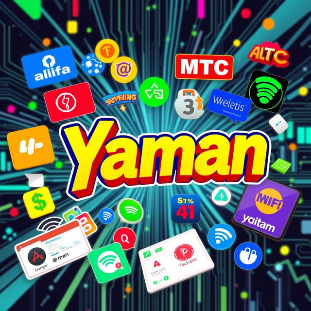 A vibrant and modern digital collage featuring the name 'Yaman' prominently displayed in bold, dynamic typography