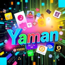 A vibrant and modern digital collage featuring the name 'Yaman' prominently displayed in bold, dynamic typography