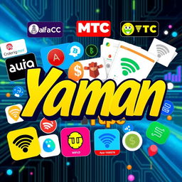 A vibrant and modern digital collage featuring the name 'Yaman' prominently displayed in bold, dynamic typography