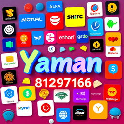 A vibrant and modern digital artwork featuring the name 'Yaman' prominently displayed at the center