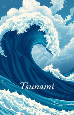 An impressive illustration of a massive tsunami wave, capturing the sheer power and beauty of the ocean