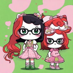 An image of high quality featuring three Hello Kitty girls in a cartoon style