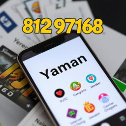 A modern smartphone displaying the name 'Yaman' prominently on the screen, designed for online charging