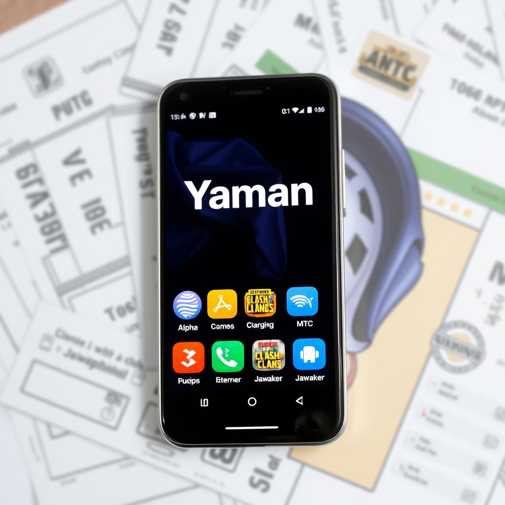 A modern smartphone displaying the name 'Yaman' prominently on the screen, designed for online charging