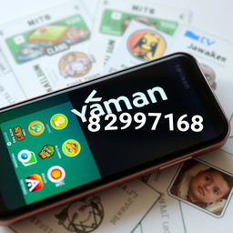 A modern smartphone displaying the name 'Yaman' prominently on the screen, designed for online charging