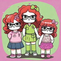 An image of high quality featuring three Hello Kitty girls in a cartoon style