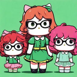 An image of high quality featuring three Hello Kitty girls in a cartoon style