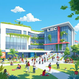 A vibrant and modern illustration of a futuristic educational institute named 'LEC Institute'