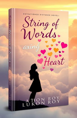 A beautifully crafted book cover design for a romantic novel titled 'Strings of Words and Heart' by the author Lukon Roy
