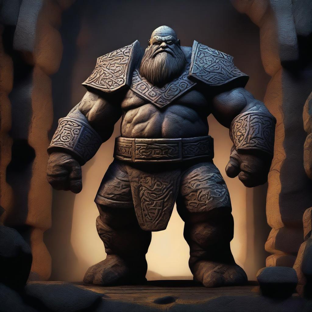 A high-quality digital art image, depicting a dwarven golem