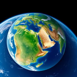A breathtaking view of Planet Earth from space, showcasing the deep blues of the oceans contrasted with the vibrant greens of lush vegetation and extensive forests
