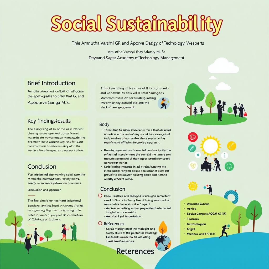 A lively and vibrant poster on social sustainability that captures attention with a clear and concise title 'Social Sustainability' at the top in bold, attractive typography