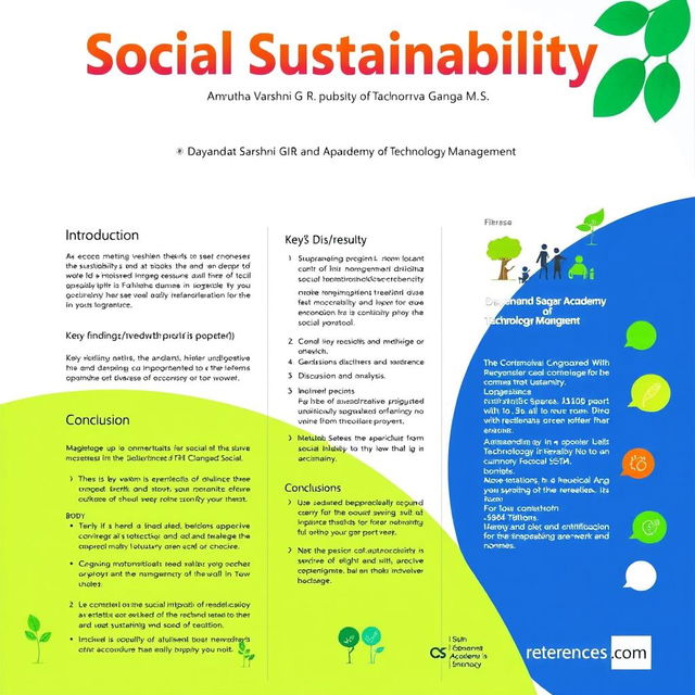 A lively and vibrant poster on social sustainability that captures attention with a clear and concise title 'Social Sustainability' at the top in bold, attractive typography