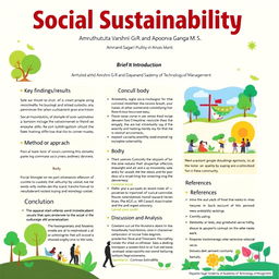 A lively and vibrant poster on social sustainability that captures attention with a clear and concise title 'Social Sustainability' at the top in bold, attractive typography