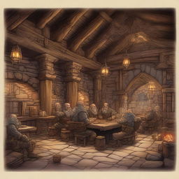 Craft a high-quality digital art image showcasing a large dwarven tavern
