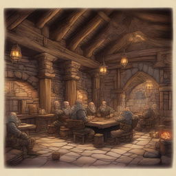 Craft a high-quality digital art image showcasing a large dwarven tavern