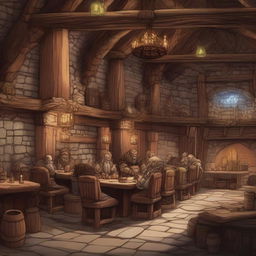 Craft a high-quality digital art image showcasing a large dwarven tavern