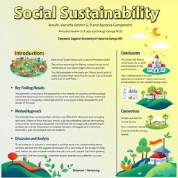 A lively and vibrant poster on social sustainability featuring a clear and concise title 'Social Sustainability' at the top in bold, modern font