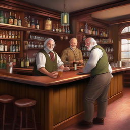 Produce a high-quality digital art image of a friendly tavern bar