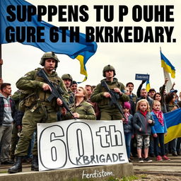 A powerful and inspiring image representing the support for the Ukrainian military, specifically the 60th brigade