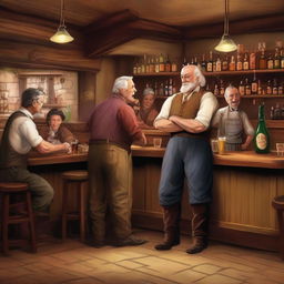 Produce a high-quality digital art image of a friendly tavern bar