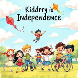 A vibrant and colorful illustration depicting children's perspectives on independence, showing a diverse group of children from various backgrounds joyfully engaging in activities that symbolize freedom, such as flying kites, riding bicycles, exploring nature, and playing in a park
