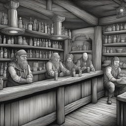 Create a high-quality digital art image of a friendly tavern bar in the style of Dungeons and Dragons