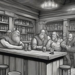 Create a high-quality digital art image of a friendly tavern bar in the style of Dungeons and Dragons